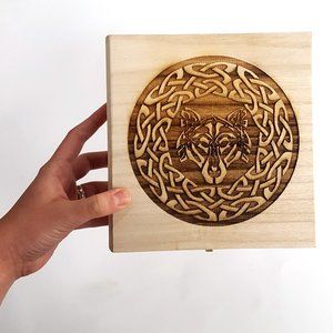 Celtic Wolf Latch Wooden Box: 7.5" x 7.5" x 2.75"